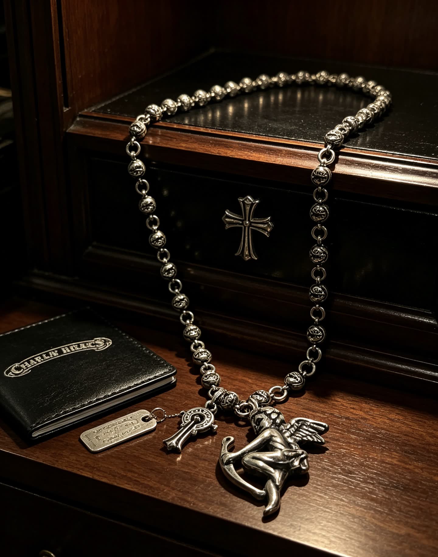 Chrome Hearts Silver Cupid Charm Necklace